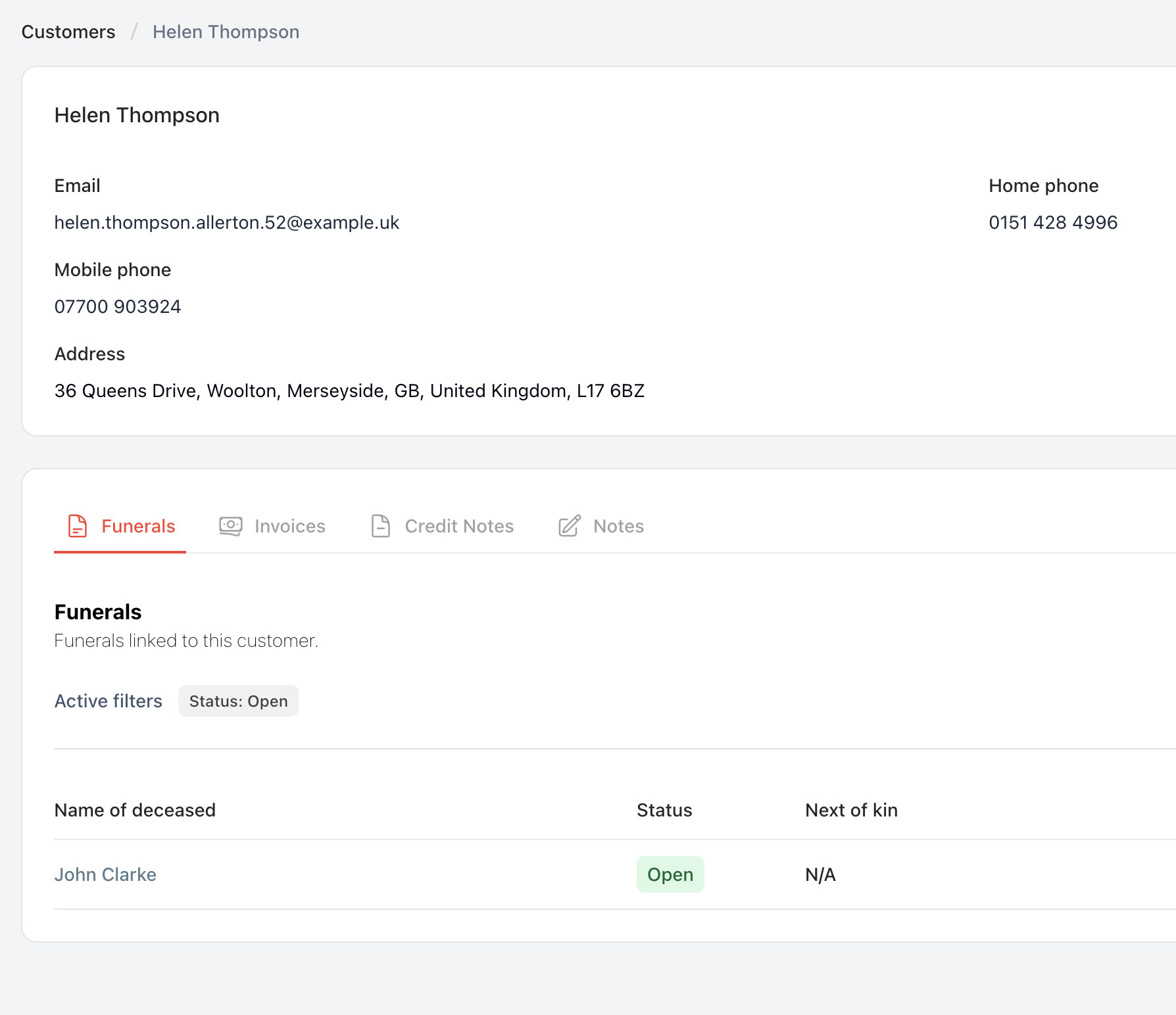 Robin customer and family records view