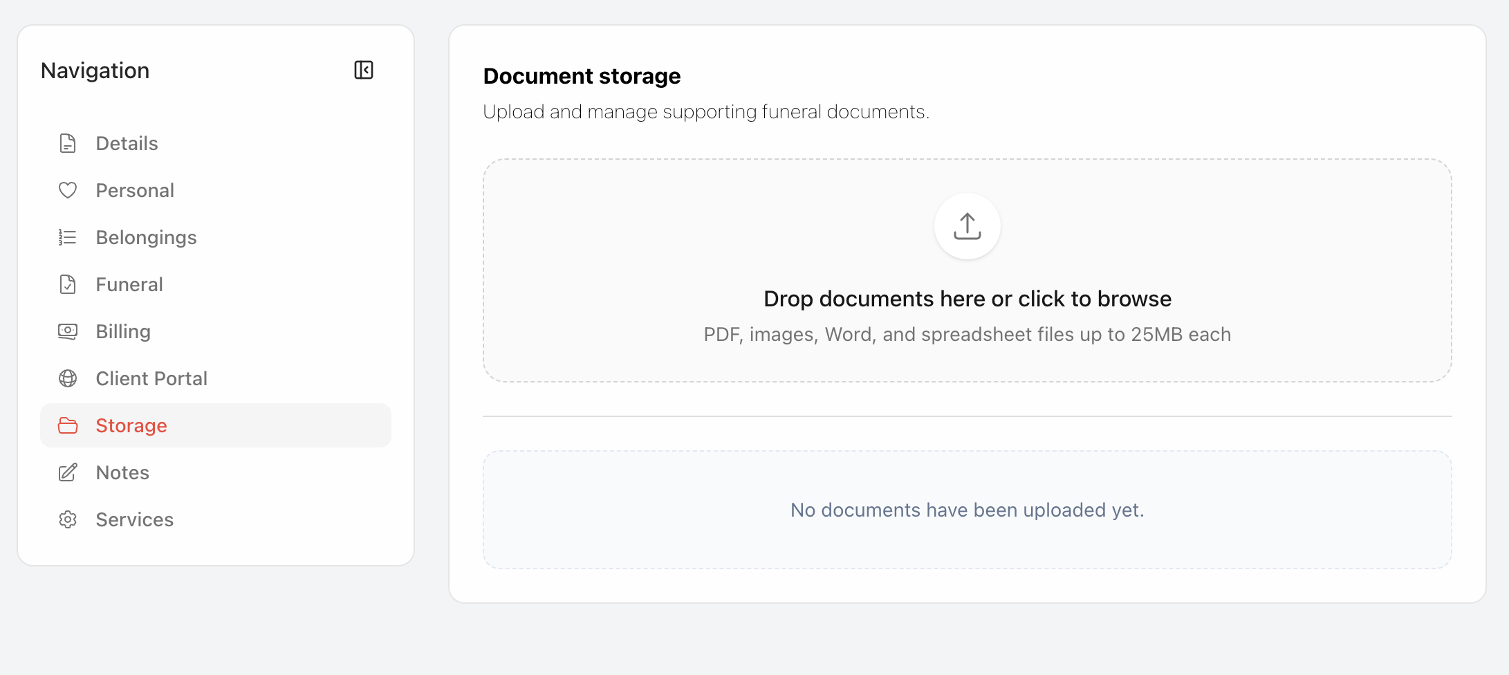 Robin documents and compliance storage view