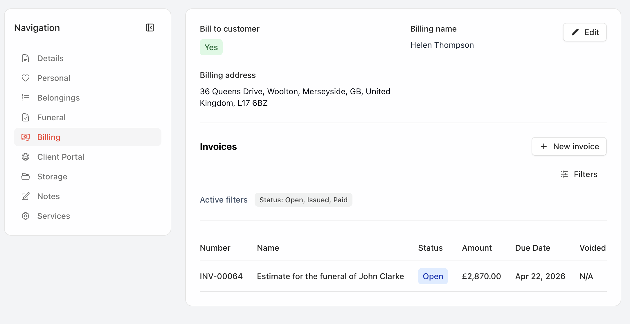 Robin quotes invoices and payments view