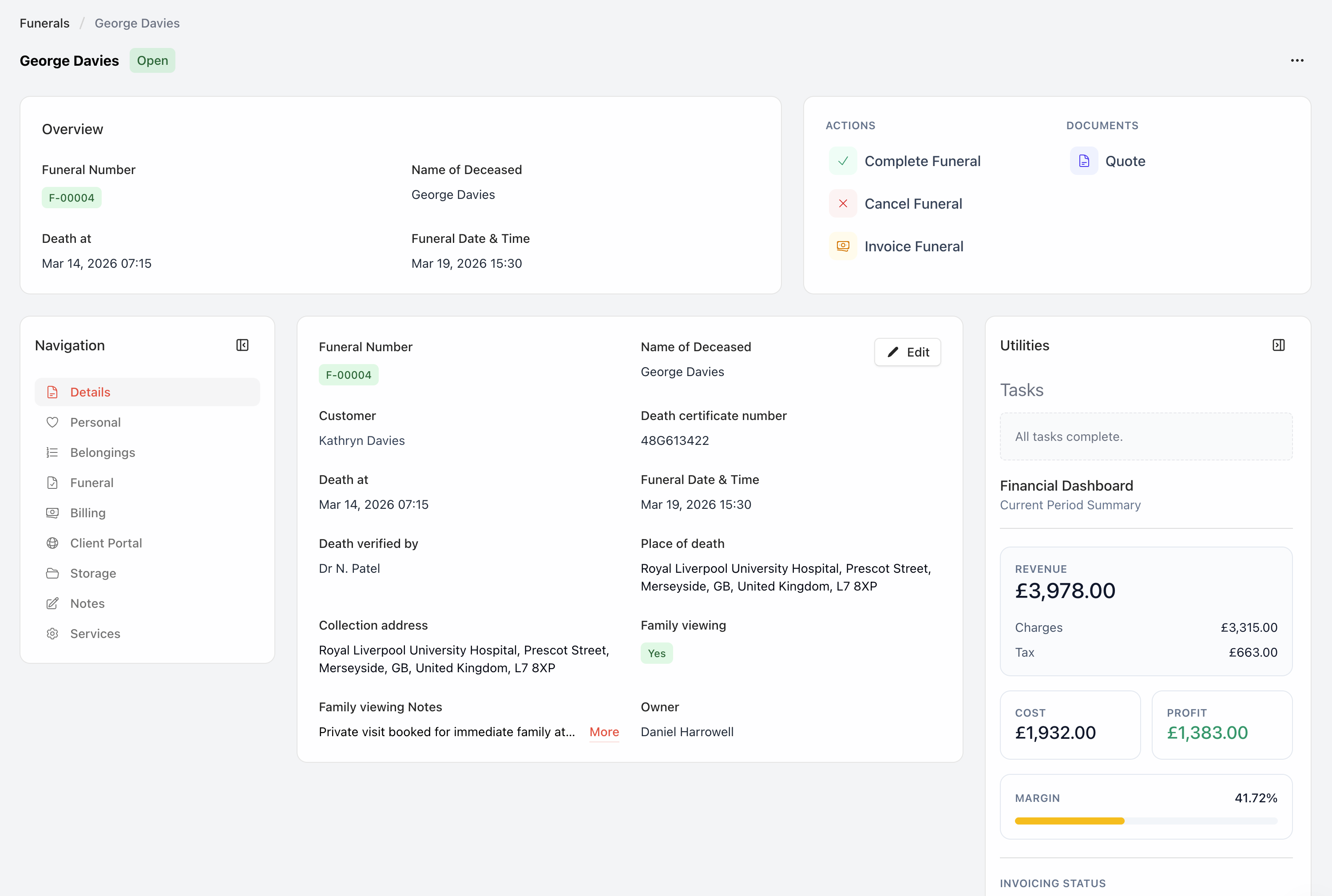 Robin funeral dashboard preview